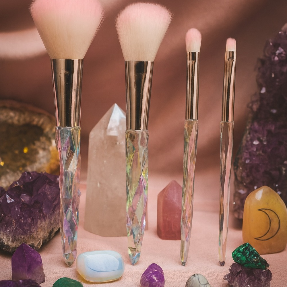Iridescent Makeup Brush Set with Pink Bristles